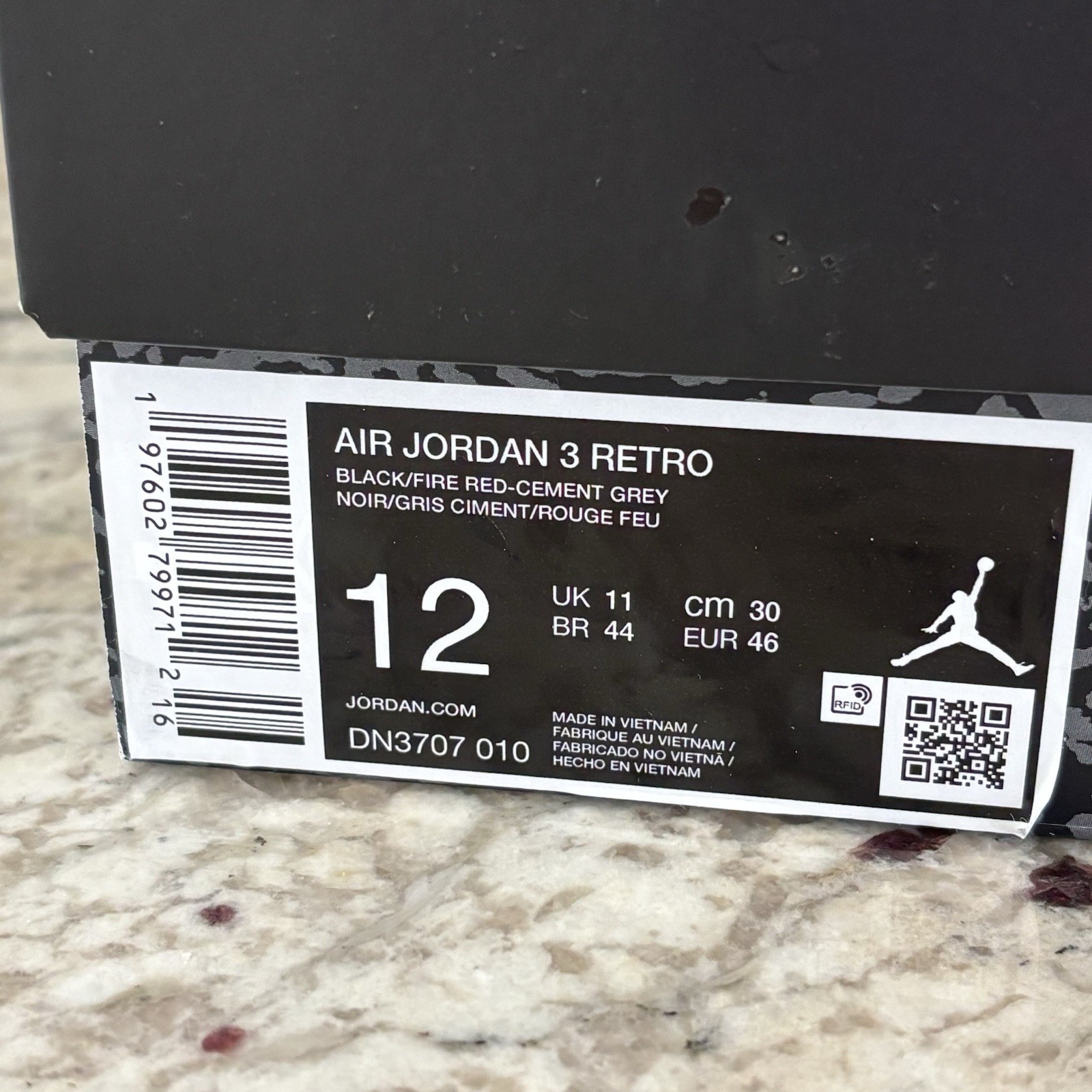 Size 12 - Air Jordan 3 Retro OG 2024 Black Cement (DN3707-010) SHOE BOX ONLY Size 12 - Air Jordan 3 Retro OG 2024 Black Cement (DN3707-010) SHOE BOX ONLY - Image 2