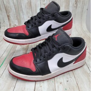 Air Jordan 1 Low Bred Toe Black Red White Sneakers 553558-161 Men Size 9 Shoes
