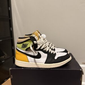 jordan air jordan 1 retro high og yellow toe black white leather high top men's