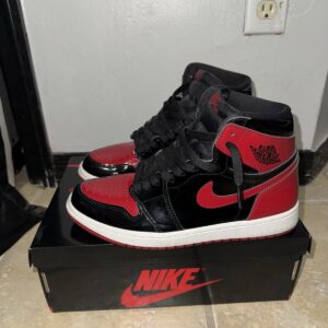 nike air jordan 1 retro high og patent bred high top 555088 063 black red white