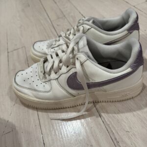 nike white purple air force 1 lace up leather women’s sneakers