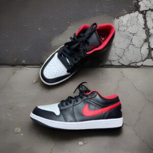 Nike Air Jordan 1 Low Black Fire Red White Toe 553558-063 Shoes Size 10 No Box