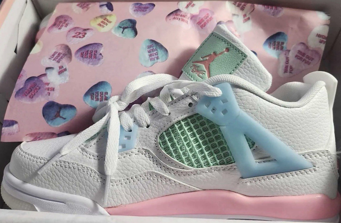 jordan air jordan 4 white pink blue green colorblock mid top leather sneakers jordan air jordan 4 white pink blue green colorblock mid top leather sneakers