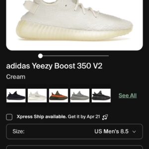 adidas Yeezy Boost 350 V2 Cream White Size US 7