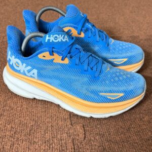 hoka clifton 9 mens running shoes blue orange athletic sneakers 1127895 size 9d