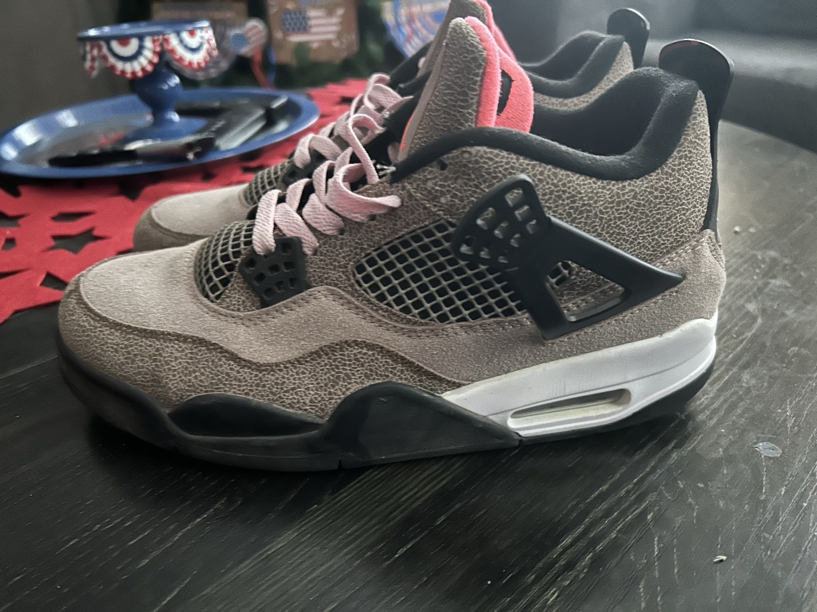 nike air jordan 4 retro taupe haze black infrared sneakers preown good condition nike air jordan 4 retro taupe haze black infrared sneakers preown good condition