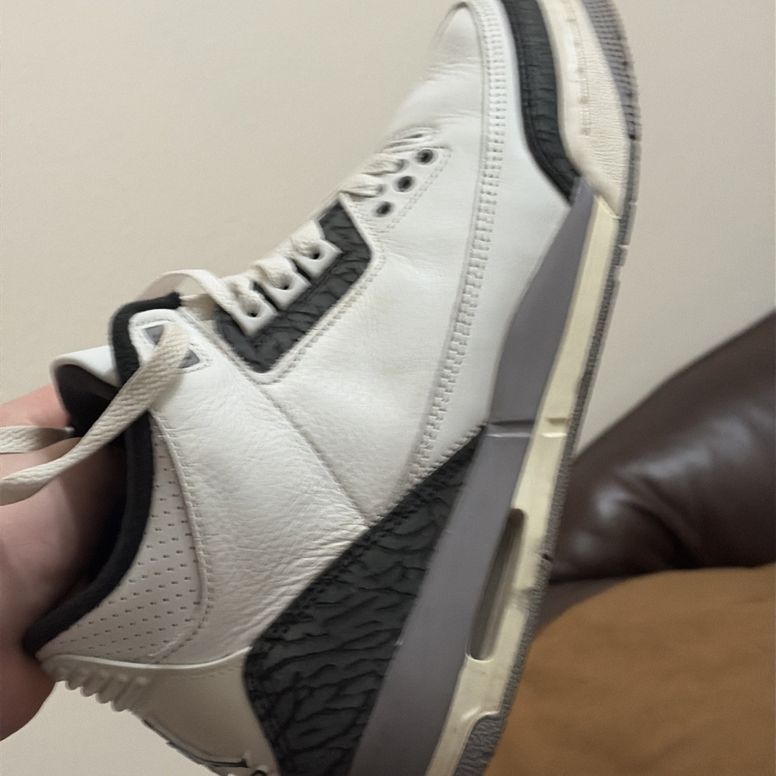 jordan air jordan 3 mid top leather colorblock lace up sneakers white/black/gray jordan air jordan 3 mid top leather colorblock lace up sneakers white/black/gray
