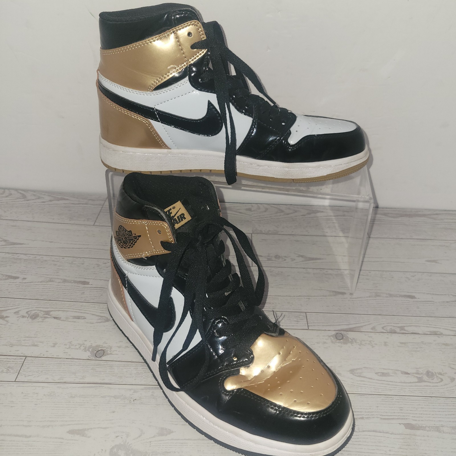 jordan air jordan 1 retro high og gold toe patent leather sneakers black gold jordan air jordan 1 retro high og gold toe patent leather sneakers black gold