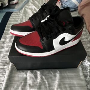 jordan air jordan 1 low bred toe 2.0 black white red leather 553558 161