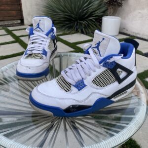 nike mens 11 white blue air jordan 4 retro motorsport sneakers 308497 177