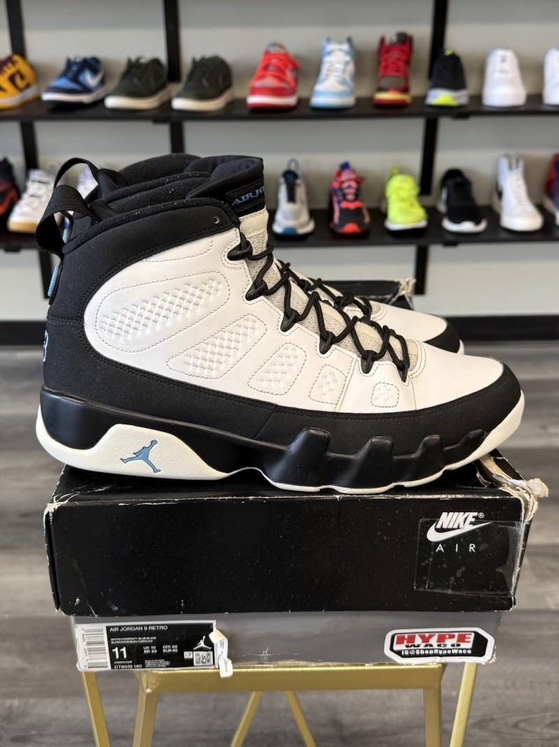 nike air jordan retro 9 university blue ct8019140 size 11 men preowned og box nike air jordan retro 9 university blue ct8019140 size 11 men preowned og box
