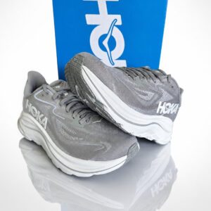 new hoka one one hoka clifton 10 wide stellar grey men's sz 8/ women's sz 9.5