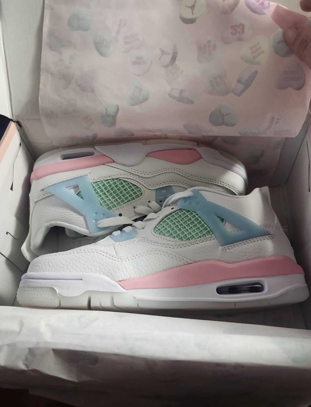 jordan air jordan 4 white pink blue green colorblock mid top leather sneakers jordan air jordan 4 white pink blue green colorblock mid top leather sneakers