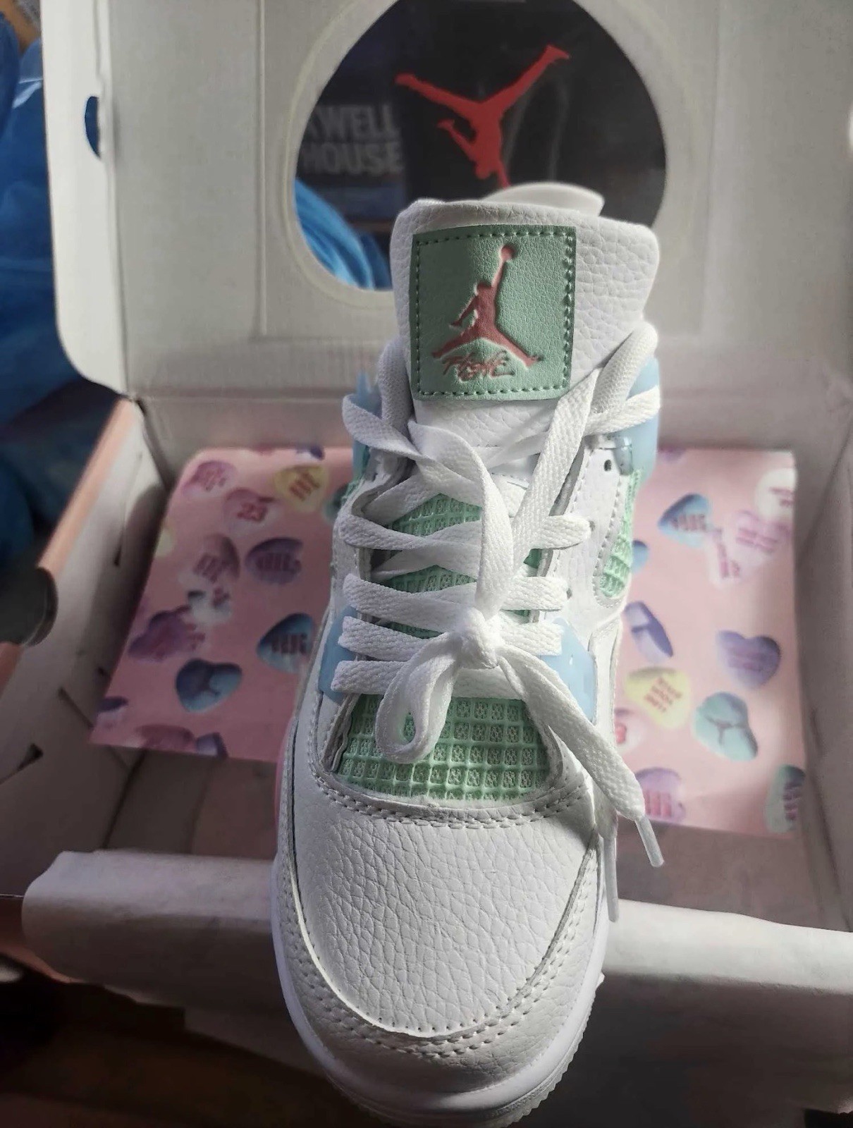 jordan air jordan 4 white pink blue green colorblock mid top leather sneakers jordan air jordan 4 white pink blue green colorblock mid top leather sneakers