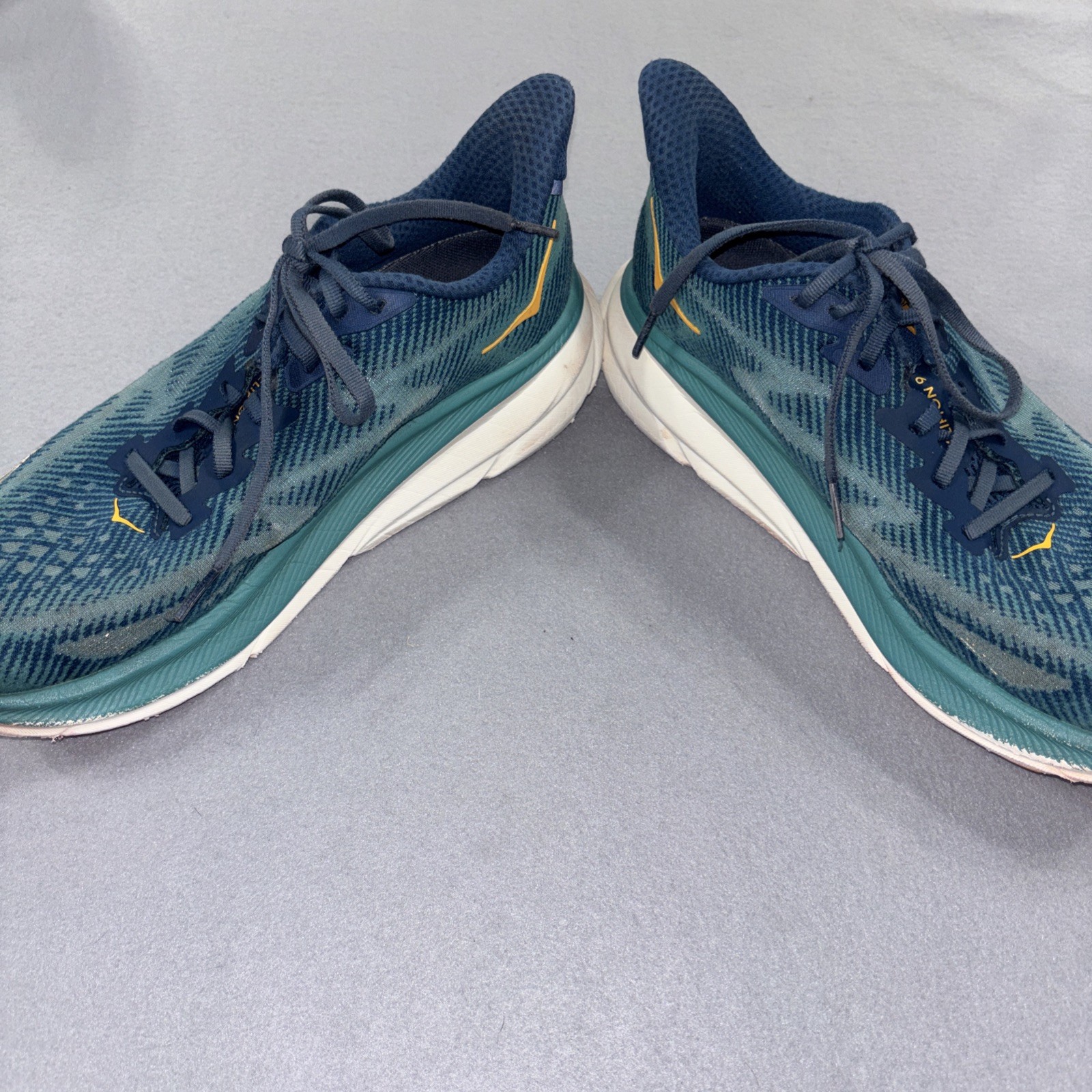 hoka clifton 9 mens sz 9.5 running shoes teal blue gold orange sneakers 1127895 hoka clifton 9 mens sz 9.5 running shoes teal blue gold orange sneakers 1127895