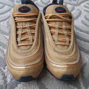 nike air max 97 men’s gold/black/red low top lace up athletic sneakers