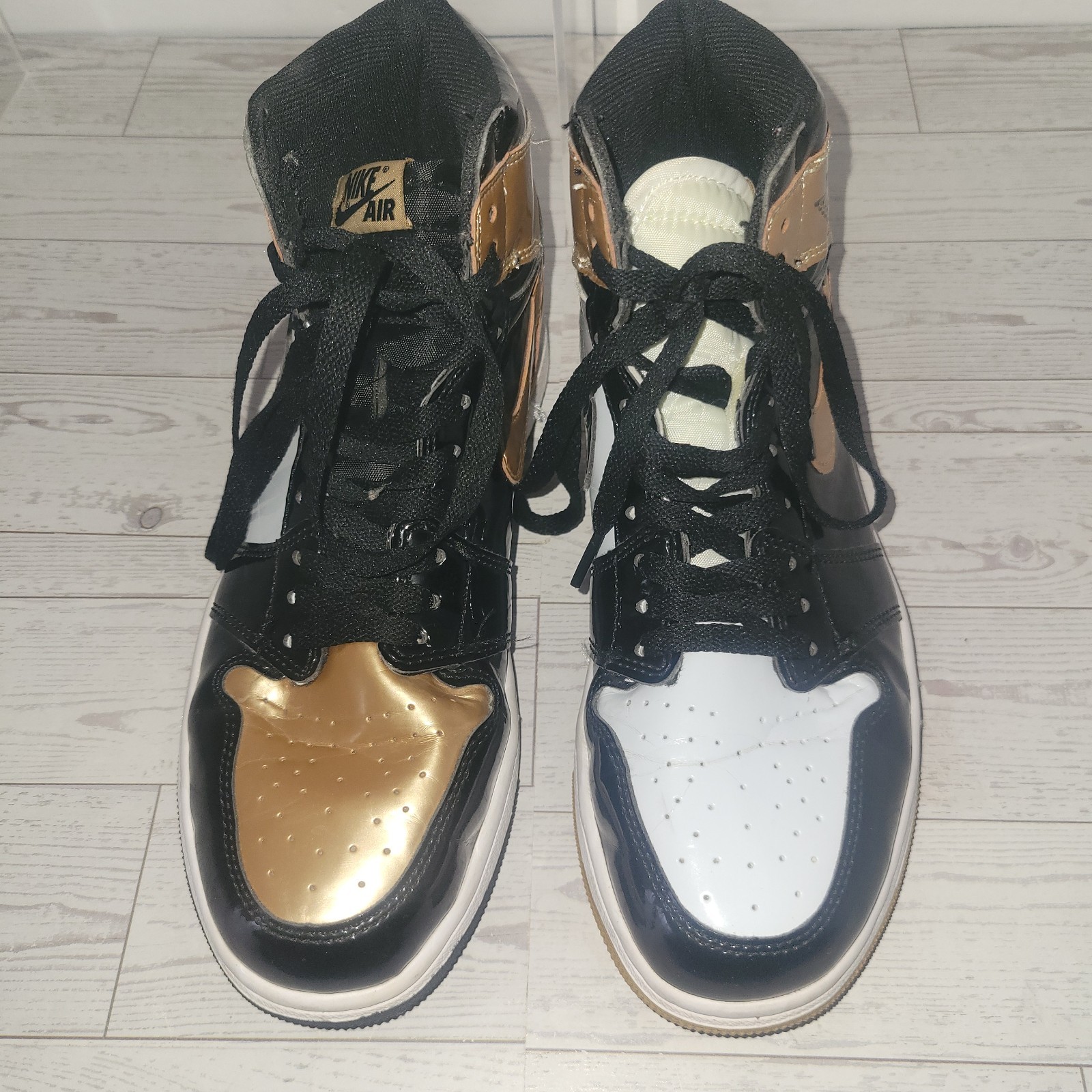 jordan air jordan 1 retro high og gold toe patent leather sneakers black gold jordan air jordan 1 retro high og gold toe patent leather sneakers black gold