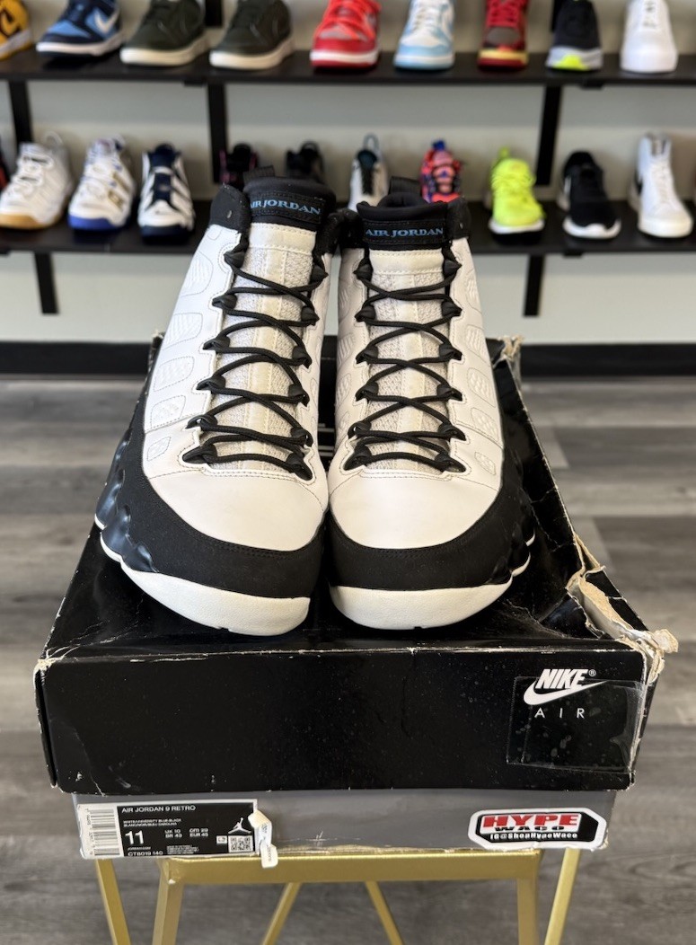 nike air jordan retro 9 university blue ct8019140 size 11 men preowned og box nike air jordan retro 9 university blue ct8019140 size 11 men preowned og box