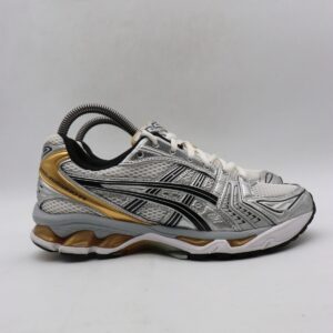asics gel kayano 14 men's 6 womens 7.5 silver pure gold 1201a019 sneakers