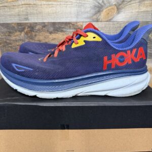 hoka one one clifton 9 bellwether blue/dazzling blue knit men's sneakers