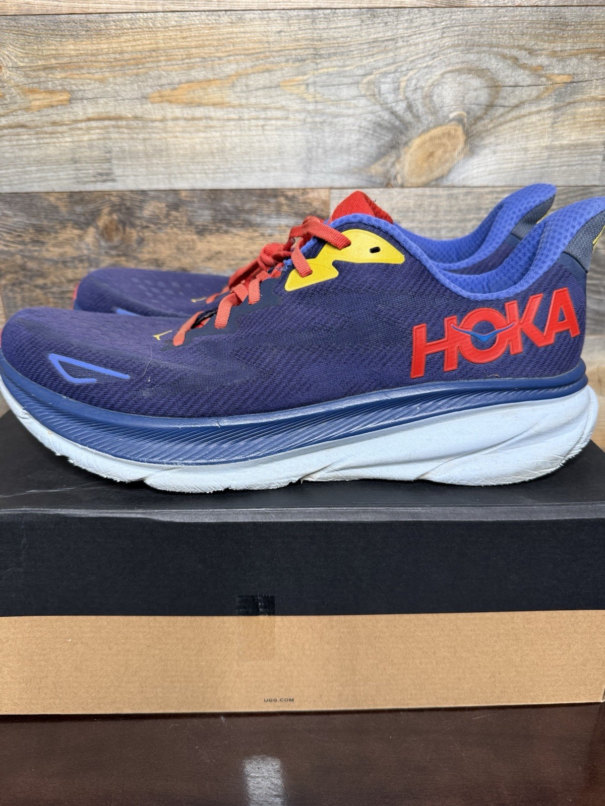 hoka one one clifton 9 bellwether blue/dazzling blue knit men's sneakers hoka one one clifton 9 bellwether blue/dazzling blue knit men's sneakers