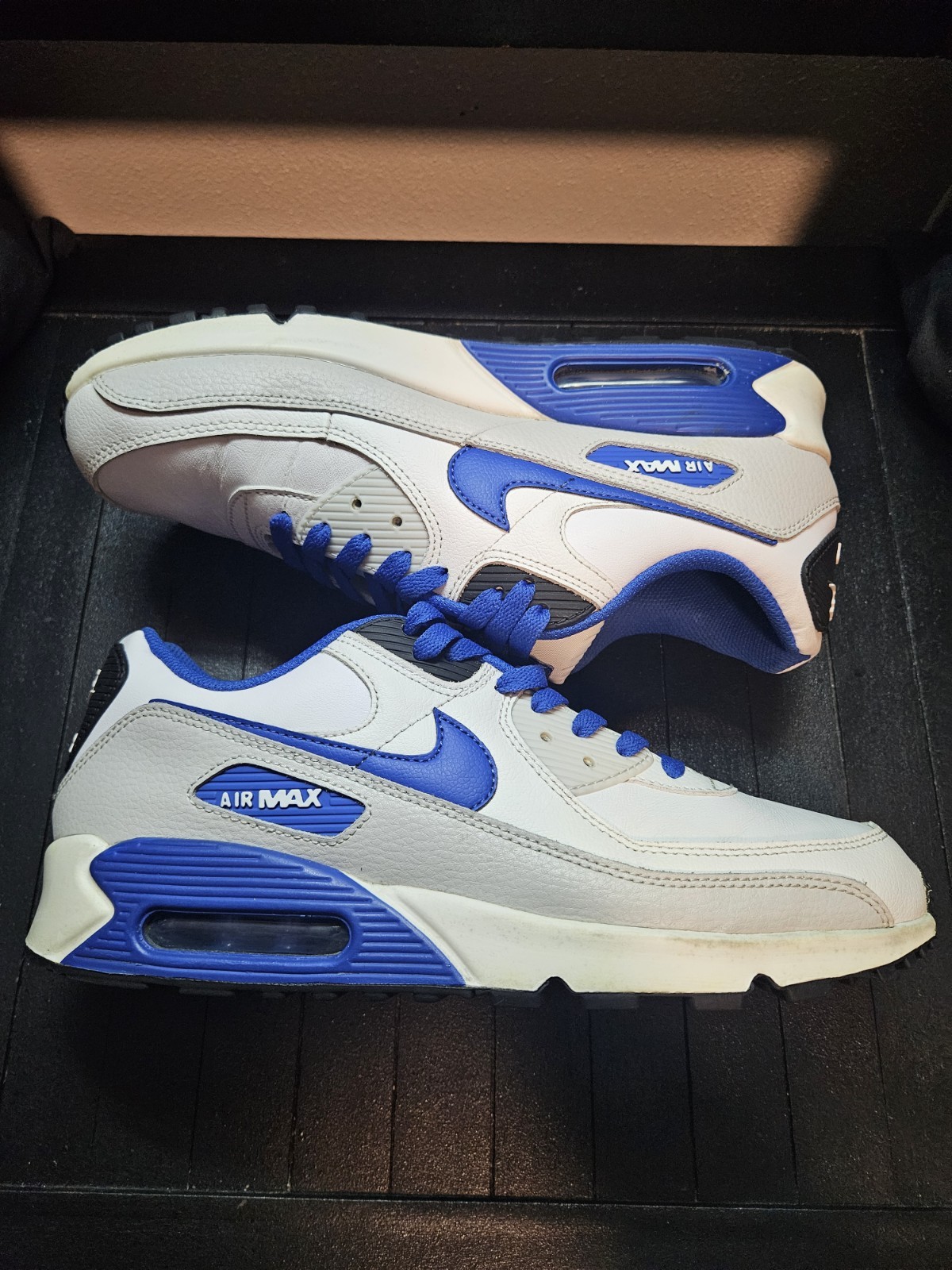 nike air max 90 'white game royal photon dust' sz 11m/12.5w (fn6843 100) used nike air max 90 'white game royal photon dust' sz 11m/12.5w (fn6843 100) used