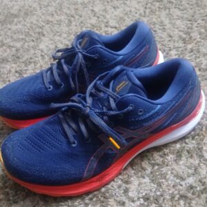 size 11.5 asics gel kayano 29, deep ocean/cherry tomato, mens
