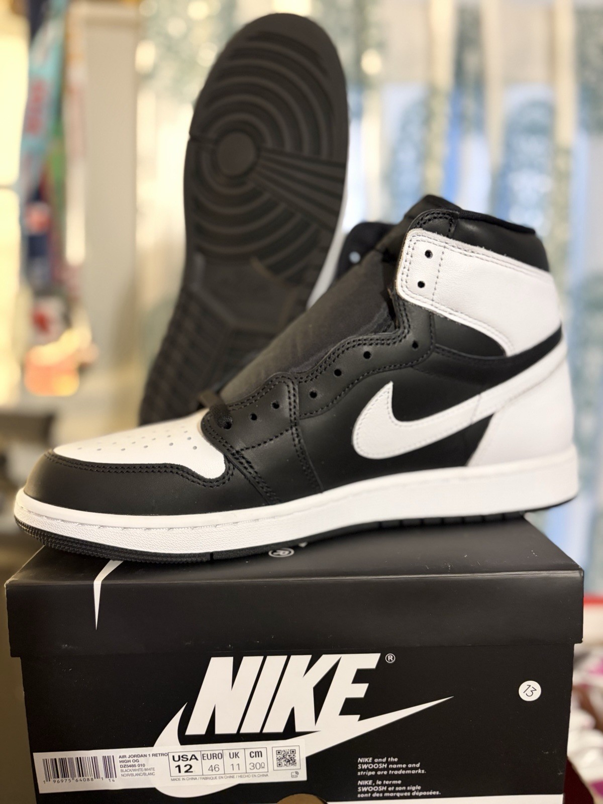 nike air jordan 1 men's colorblock black/white high top lace up leather sneaker nike air jordan 1 men's colorblock black/white high top lace up leather sneaker