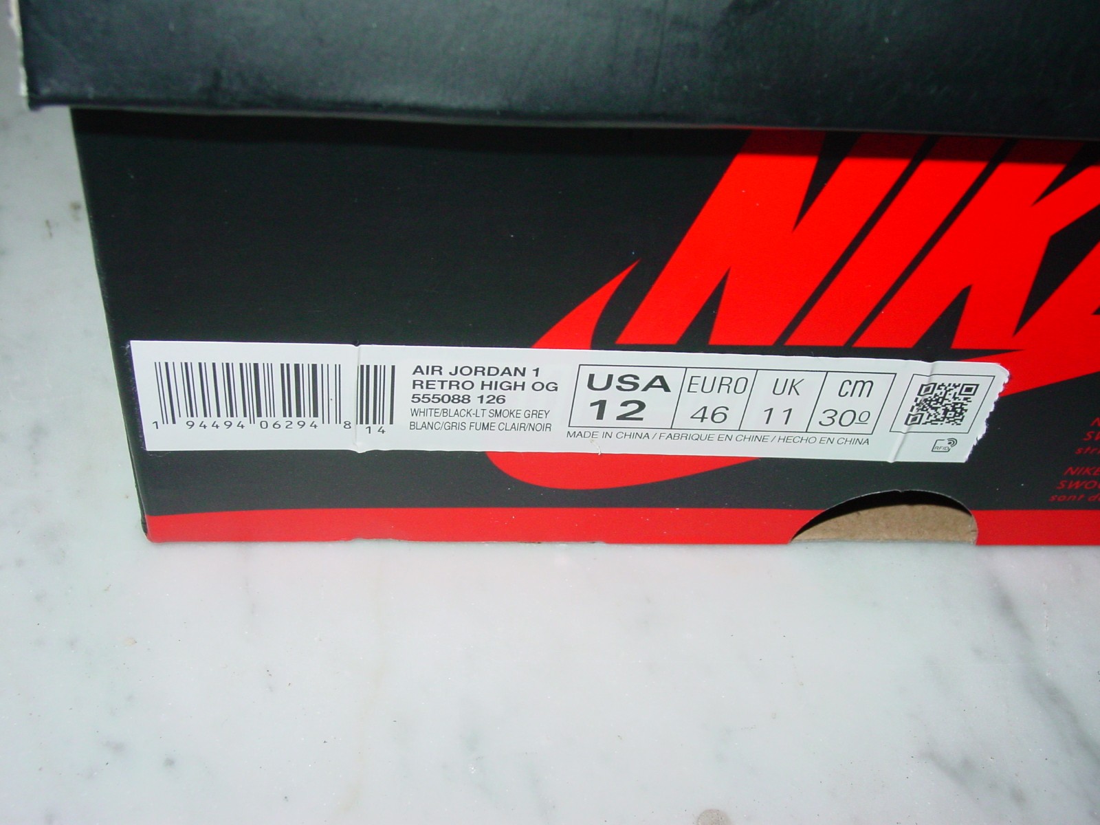 nike air jordan retro 1 high og white "light smoke grey" box only! size 12 nike air jordan retro 1 high og white "light smoke grey" box only! size 12