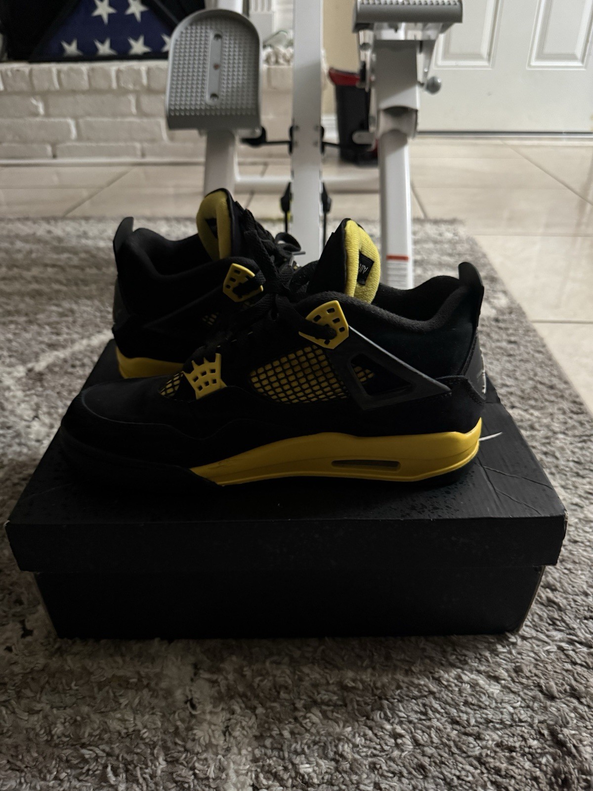 jordan air jordan 4 retro thunder black/tour yellow mid top sneaker dh6927 017 jordan air jordan 4 retro thunder black/tour yellow mid top sneaker dh6927 017