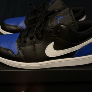 nike air jordan 1 low men's size 11 shoes black/royal toe blue preowned with box