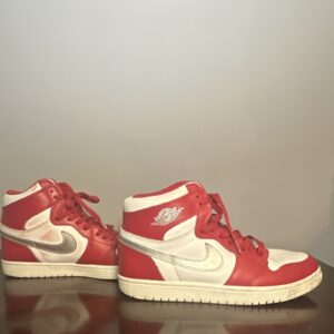 jordan air jordan 1 high top leather lace up sneakers red/white men’s