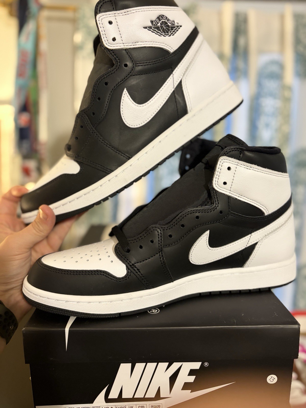 nike air jordan 1 men's colorblock black/white high top lace up leather sneaker nike air jordan 1 men's colorblock black/white high top lace up leather sneaker