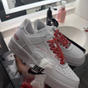 nike air force 1 supreme low box logo white red cu9225 100 men's sneakers