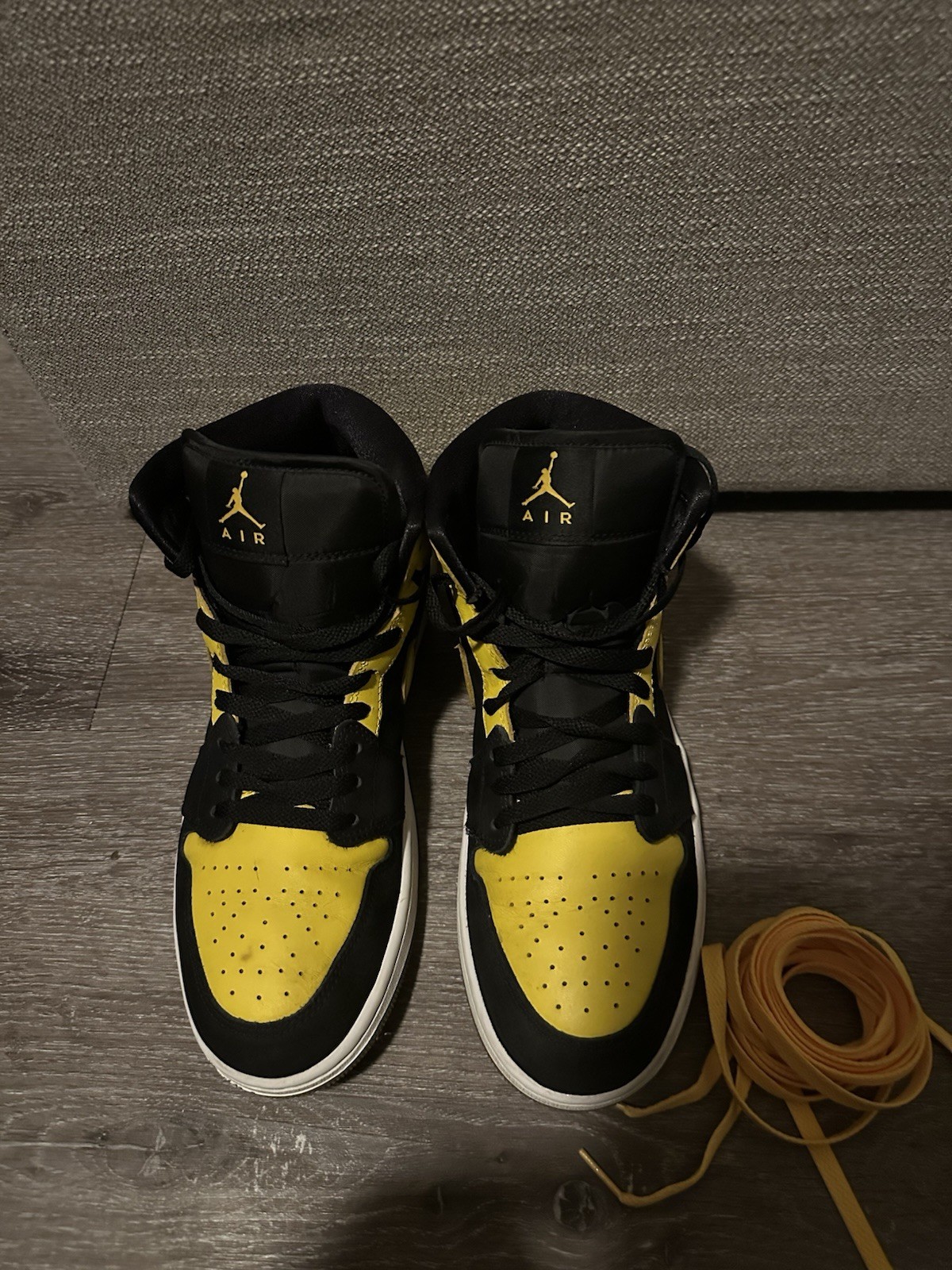 jordan air jordan 1 mid yellow/black leather high top men's sneaker jordan air jordan 1 mid yellow/black leather high top men's sneaker
