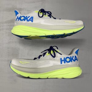 hoka clifton 9 running shoes white lime blue 1127895 stlc mens 11.5d