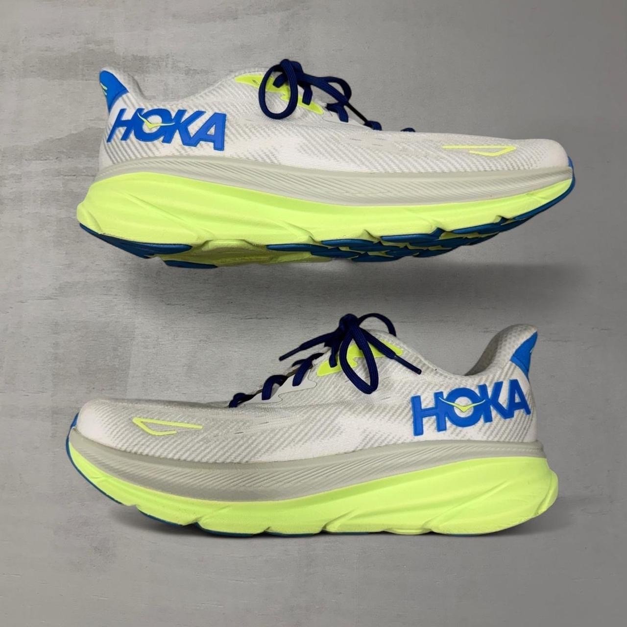 hoka clifton 9 running shoes white lime blue 1127895 stlc mens 11.5d hoka clifton 9 running shoes white lime blue 1127895 stlc mens 11.5d