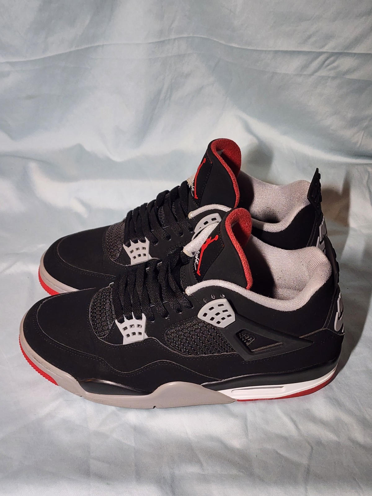 air jordan 4 retro black/fire red cement grey, summit white, 308497 060 sz 10.5 air jordan 4 retro black/fire red cement grey, summit white, 308497 060 sz 10.5