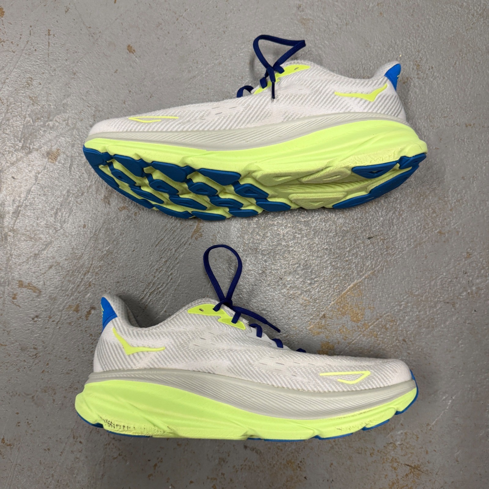 hoka clifton 9 running shoes white lime blue 1127895 stlc mens 11.5d hoka clifton 9 running shoes white lime blue 1127895 stlc mens 11.5d