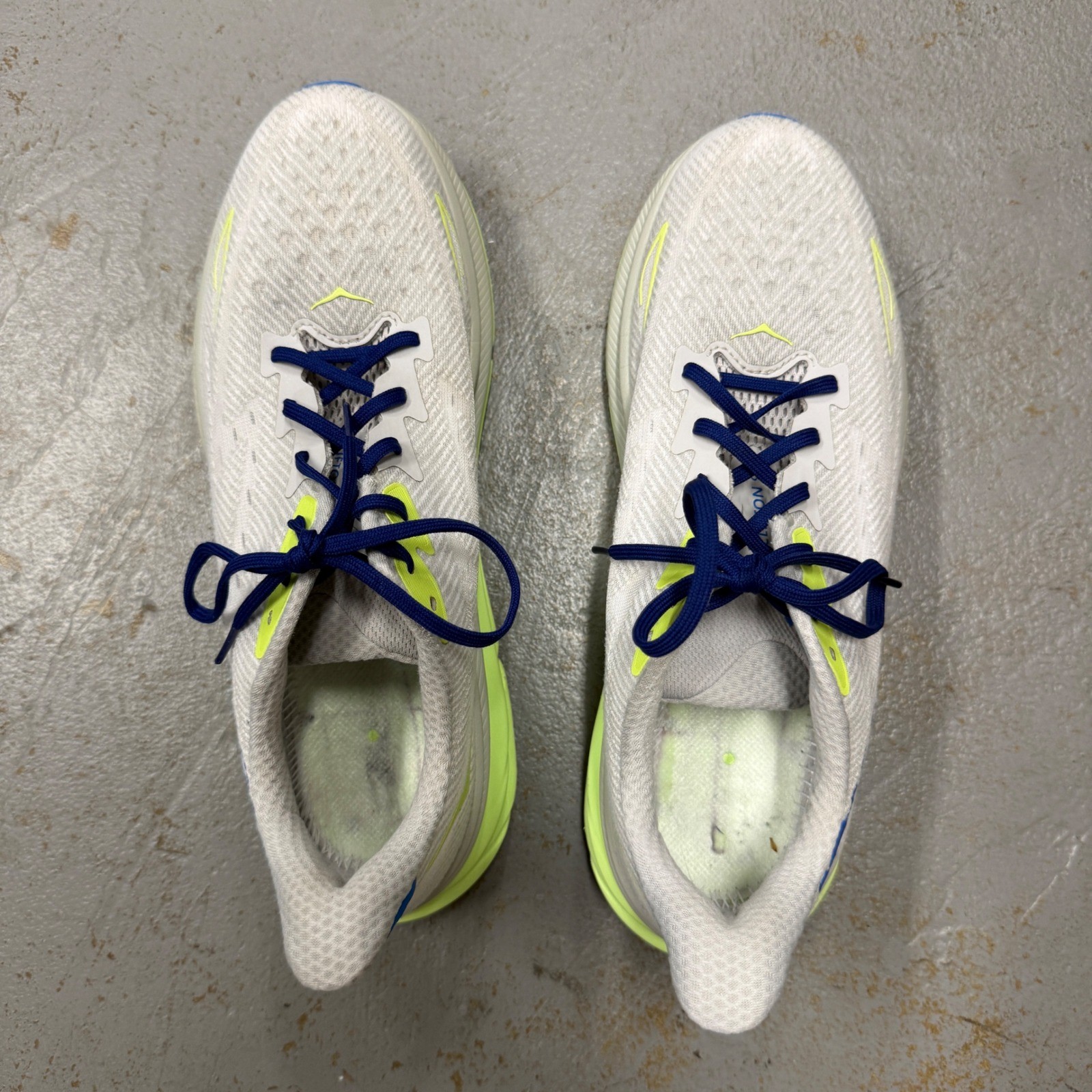 hoka clifton 9 running shoes white lime blue 1127895 stlc mens 11.5d hoka clifton 9 running shoes white lime blue 1127895 stlc mens 11.5d