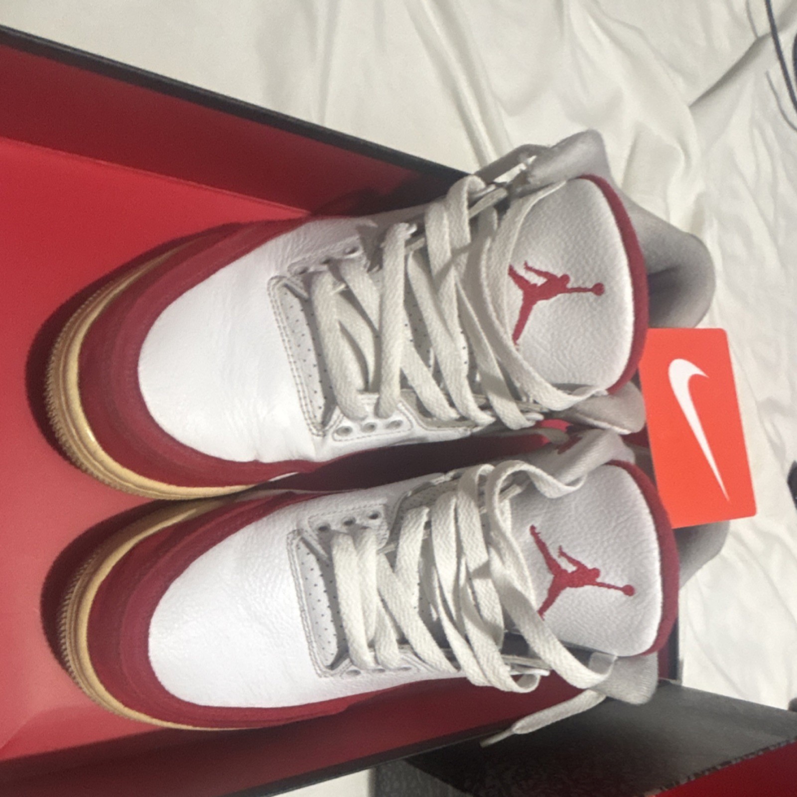 nike air jordan 3 retro white red leather sneakers w/ extra laces & swoosh patc… nike air jordan 3 retro white red leather sneakers w/ extra laces & swoosh patc…