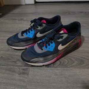 used nike air max 90 mens athletic sneaker, 10m , blue grey and purple