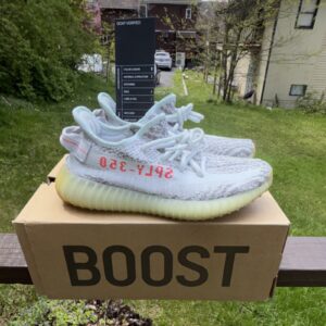 adidas yeezy boost 350 v2 blue tint men’s low top sneaker gray white red b37571