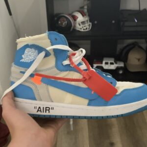 nike x off white air jordan 1 high top blue/white synthetic upper sneakers