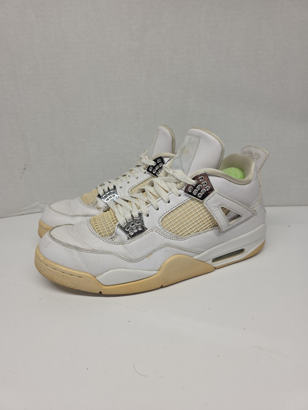 nike air jordan 4 retro pure money white silver men's sz 13. 308497 102 nike air jordan 4 retro pure money white silver men's sz 13. 308497 102