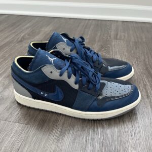 jordan air jordan 1 men’s low top lace up blue/gray colorblock sneakers