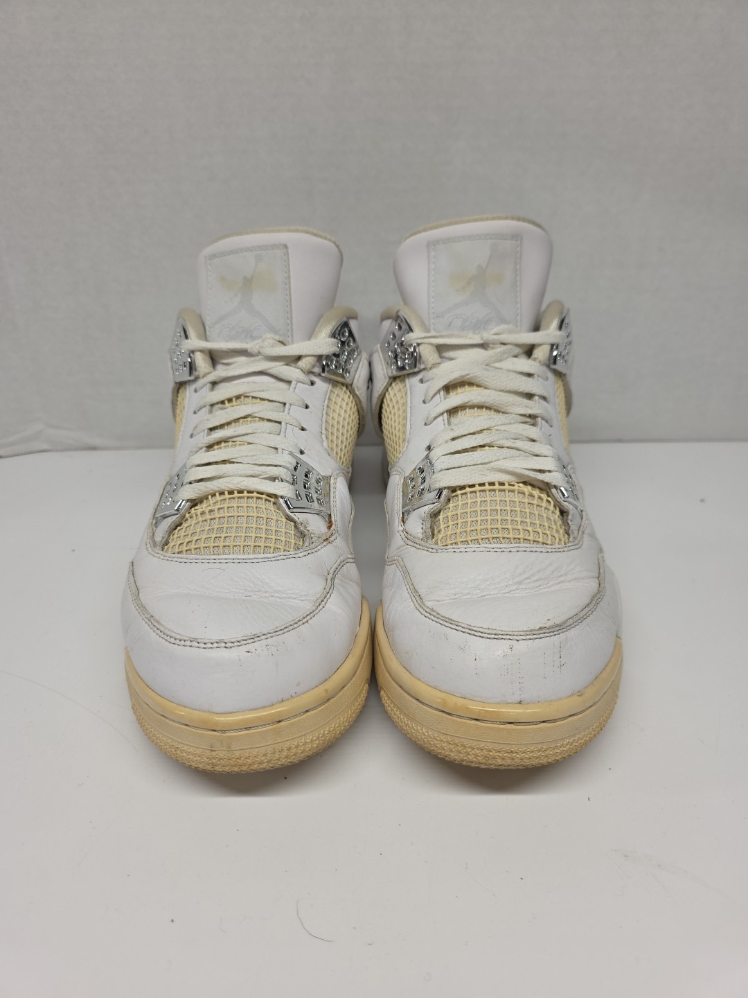 nike air jordan 4 retro pure money white silver men's sz 13. 308497 102 nike air jordan 4 retro pure money white silver men's sz 13. 308497 102