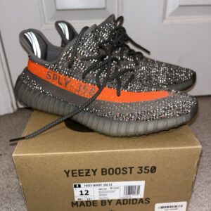 adidas men's yeezy boost 350 v2 beluga reflective gray/orange, size 12