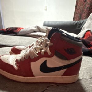 nike air jordan 1 high top leather colorblock red/white/black 555088 105