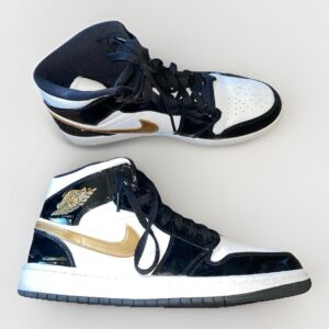 nike air jordan 1 sneakers shoes mid patent black white gold 852542 007